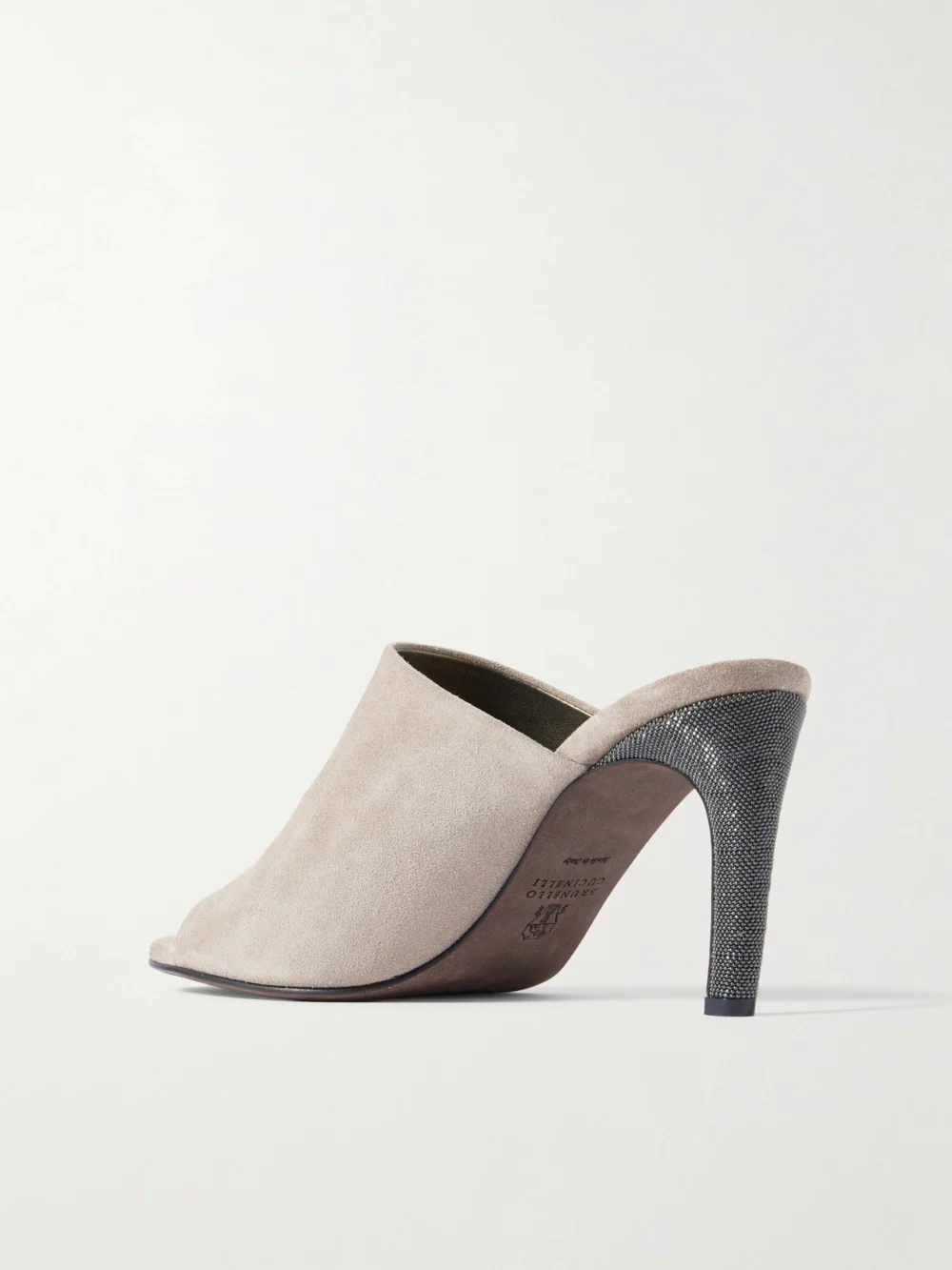 Back view of the Brunello Cucinelli 80 Bead-embellished Suede Mules