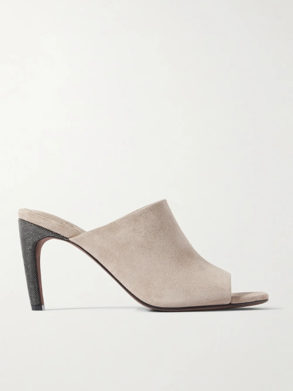 Brunello Cucinelli 80 Bead-embellished Suede Mules in light gray