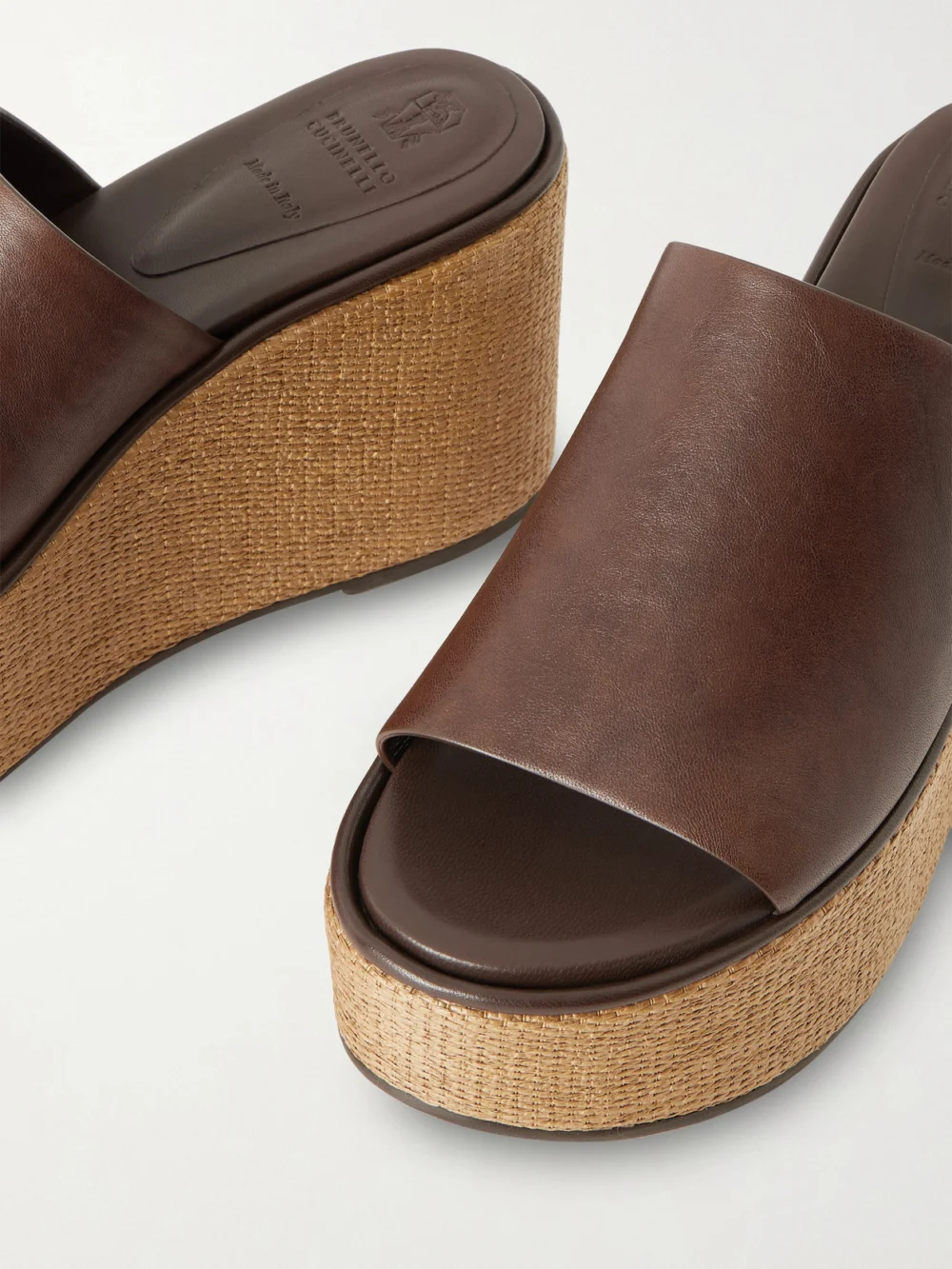 Close-up detail of the Brunello Cucinelli 80 Leather Platform Sandals