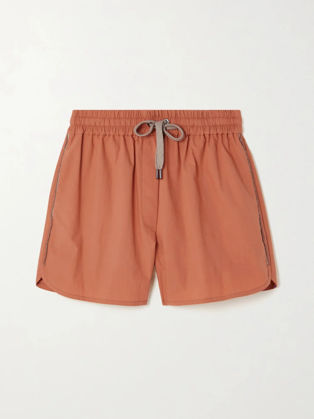 Brunello Cucinelli Bead-embellished Cotton-poplin Shorts in orange