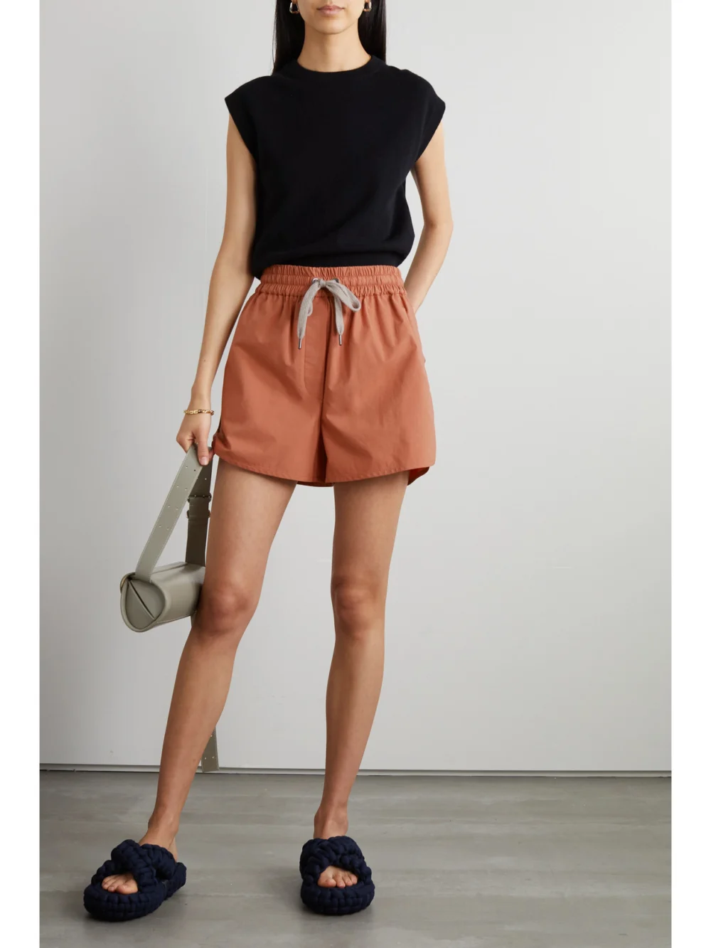 Brunello Cucinelli Bead-embellished Cotton-poplin Shorts, worn by a model