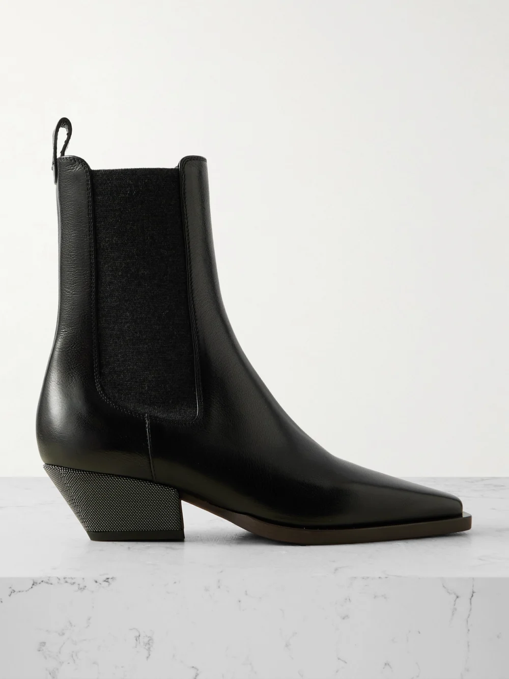 Brunello Cucinelli Bead-embellished Leather Ankle Boots in black