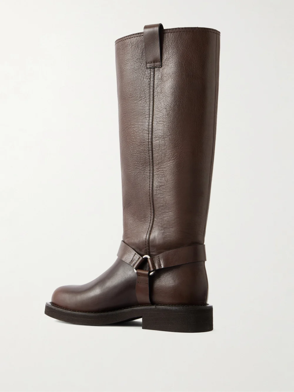 Back view of the Brunello Cucinelli Bead-embellished Leather Biker Boots