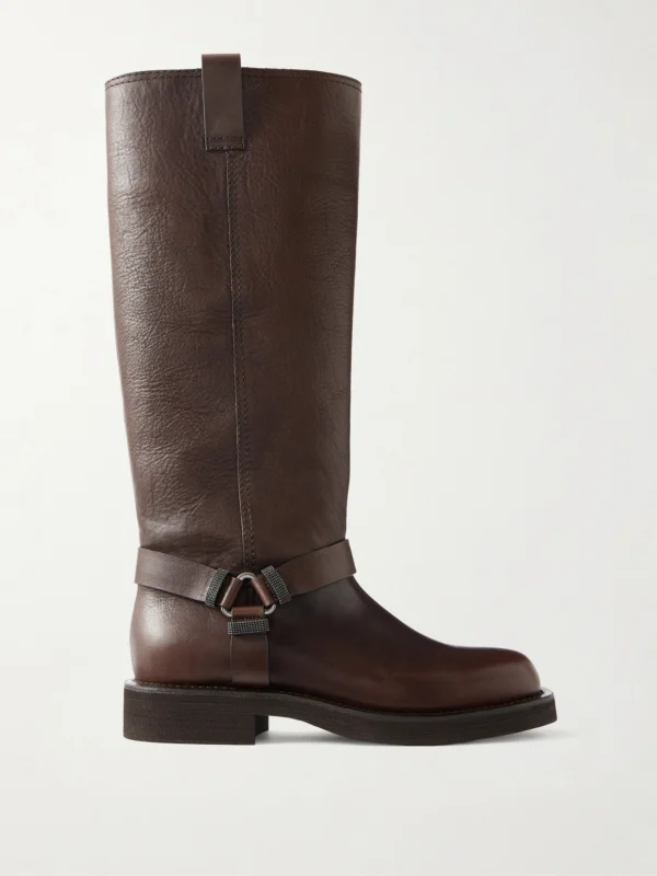 Brunello Cucinelli Bead-embellished Leather Biker Boots