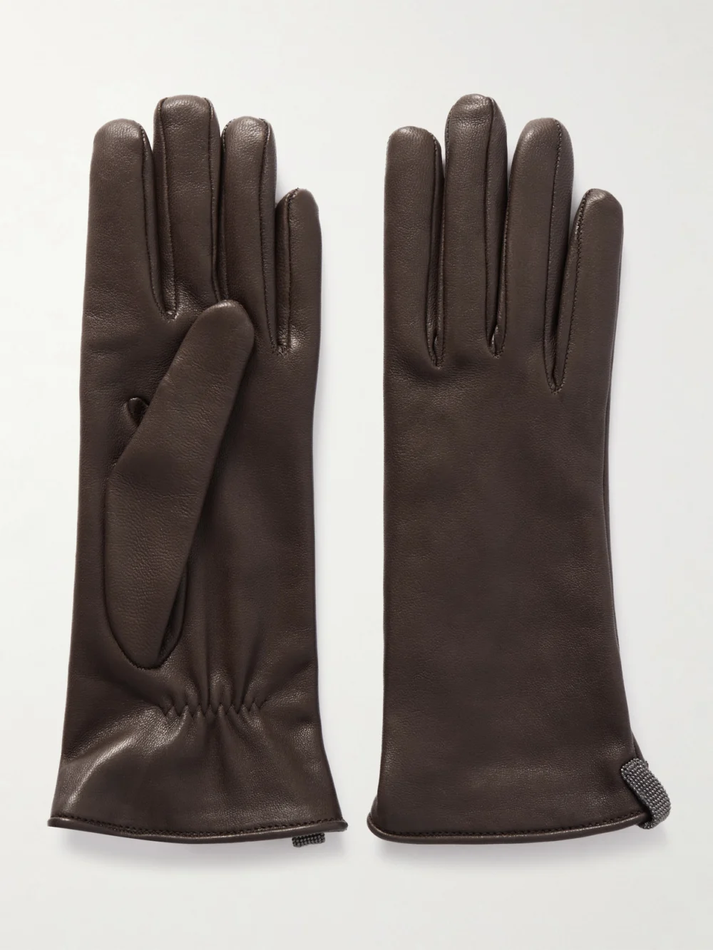 Brunello Cucinelli Bead-embellished Leather Gloves in brown