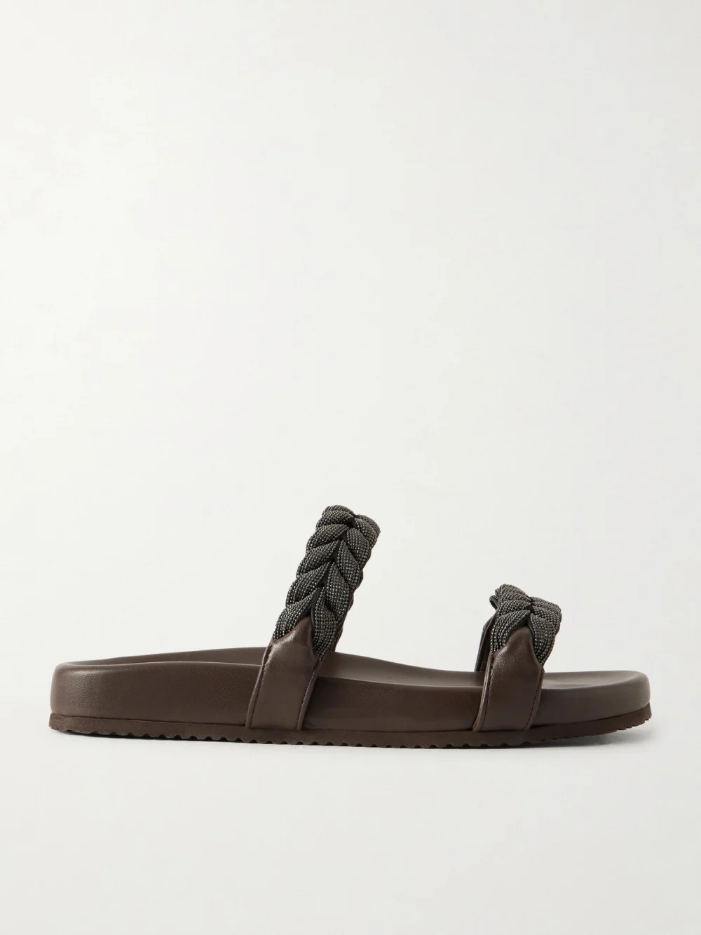 Brunello Cucinelli Bead-embellished Leather Sandals in dark brown