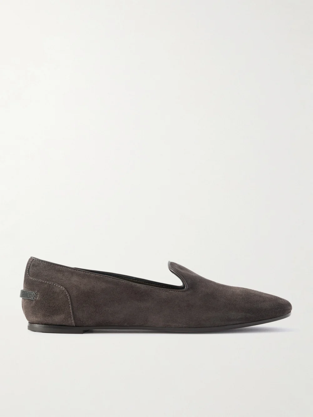 Brunello Cucinelli Bead-embellished Leather-trimmed Suede Ballet Flats in dark brown