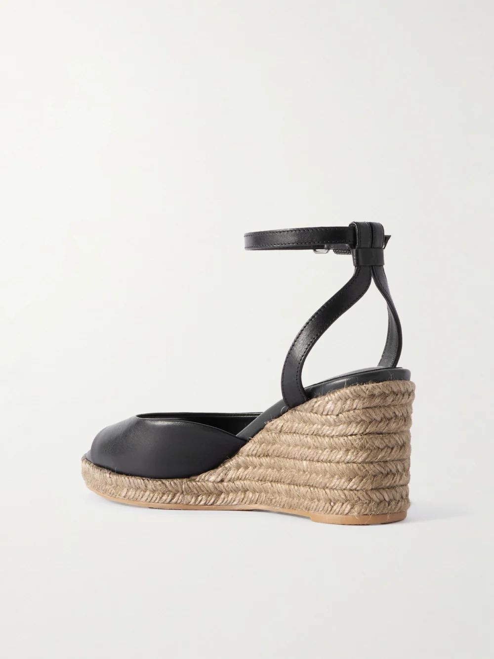 Back view of the Brunello Cucinelli Bead-embellished Leather Wedge Espadrilles