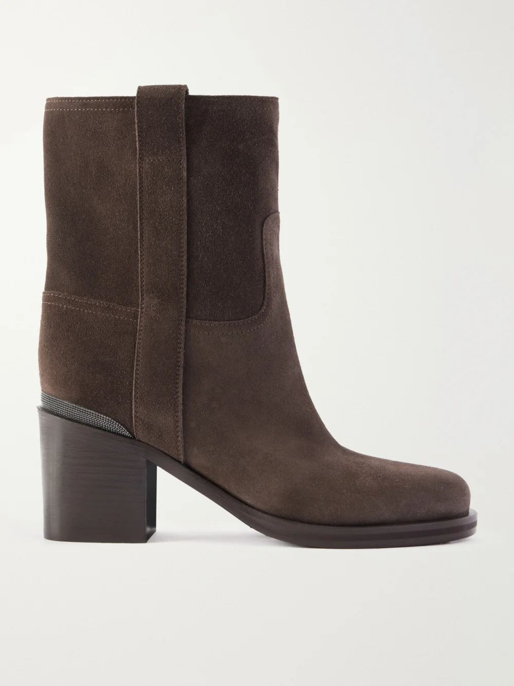 Brunello Cucinelli Bead-embellished Suede Ankle Boots in chocolate