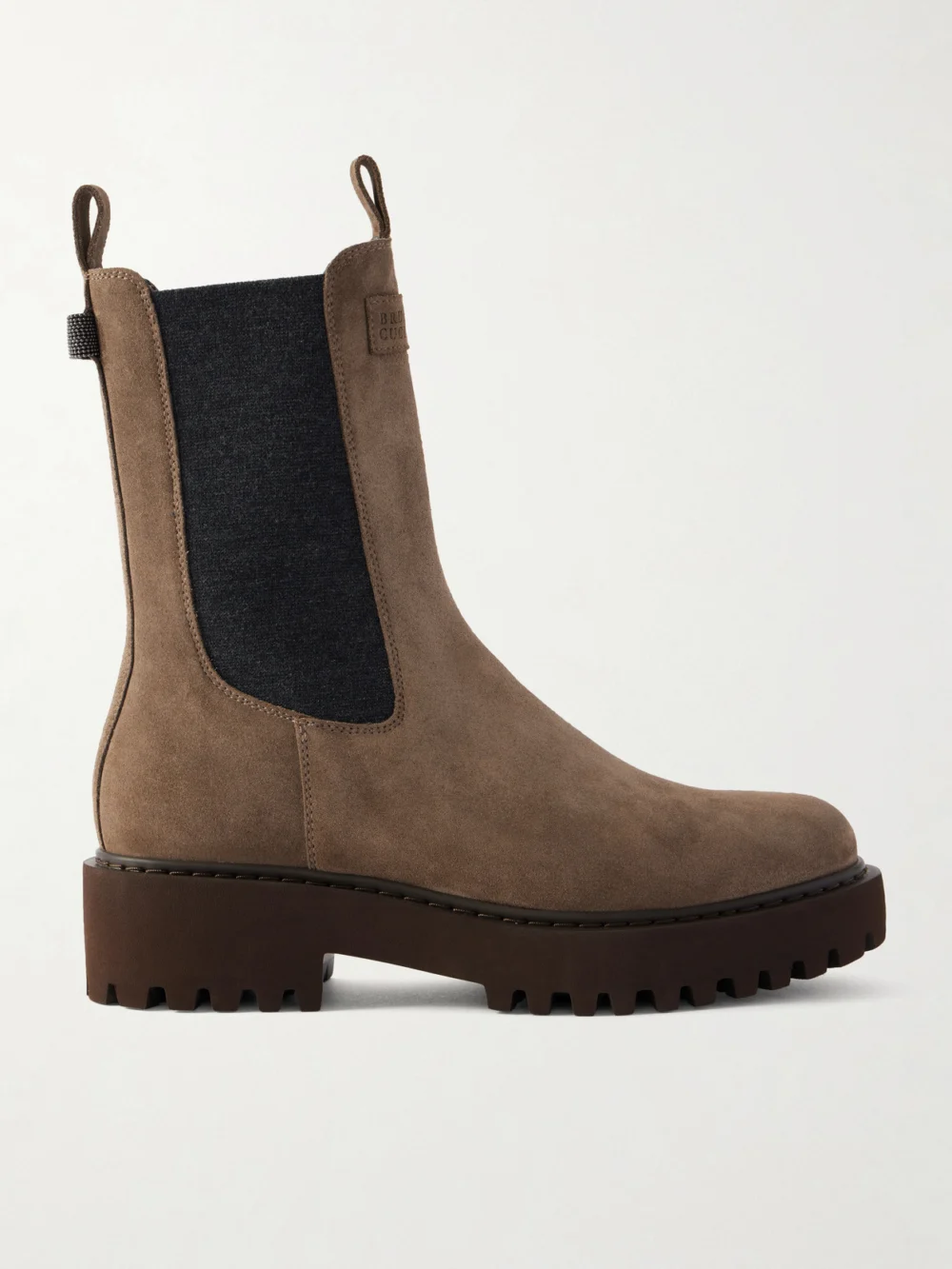 Brunello Cucinelli Bead-embellished Suede Ankle Boots in taupe