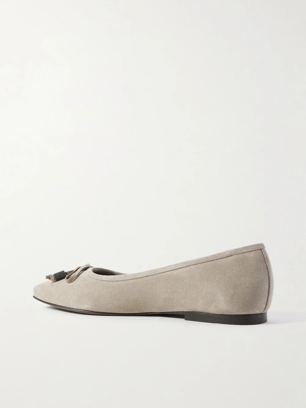 Back view of the Brunello Cucinelli Bead-embellished Suede Ballet Flats