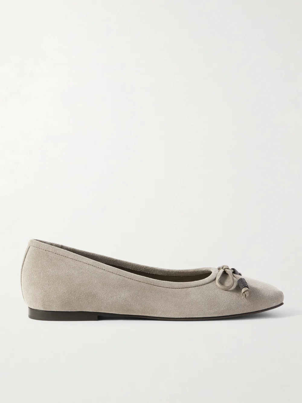 Brunello Cucinelli Bead-embellished Suede Ballet Flats in beige