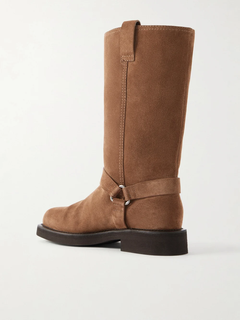 Back view of the Brunello Cucinelli Bead-embellished Suede Biker Boots