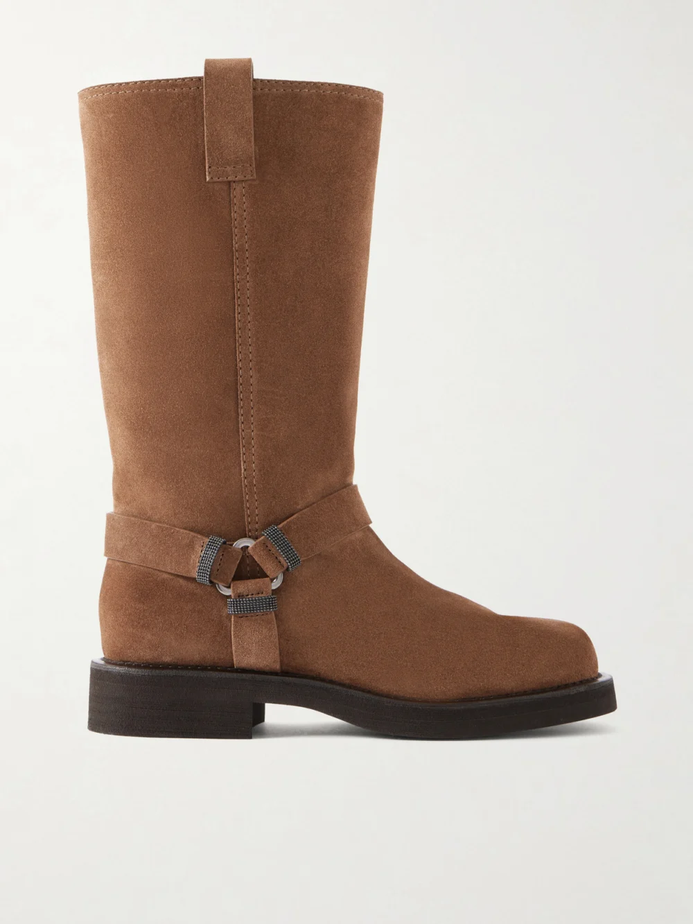 Brunello Cucinelli Bead-embellished Suede Biker Boots in brown
