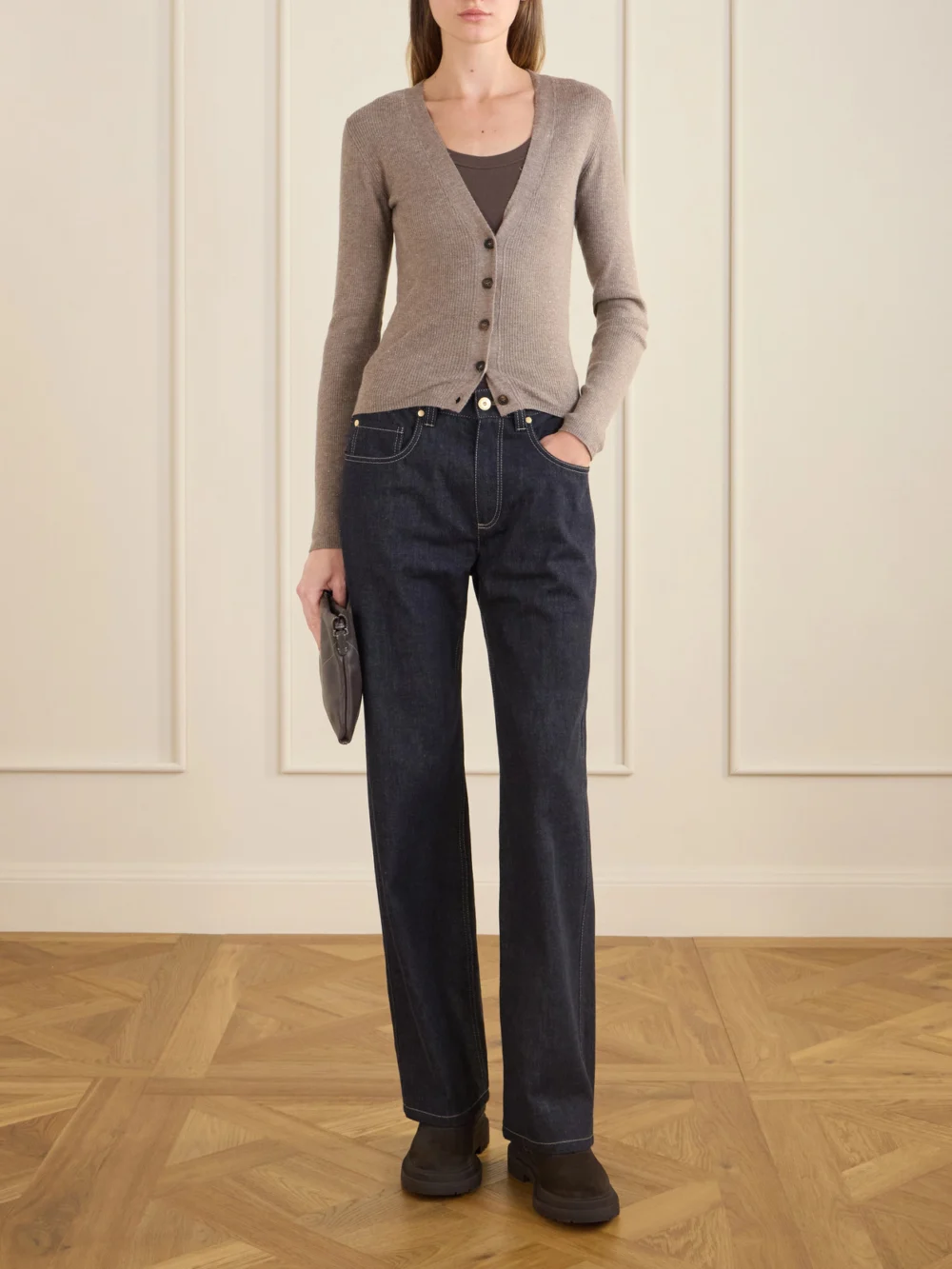 Brunello Cucinelli Bead-embellished Suede Chelsea Boots, styled view