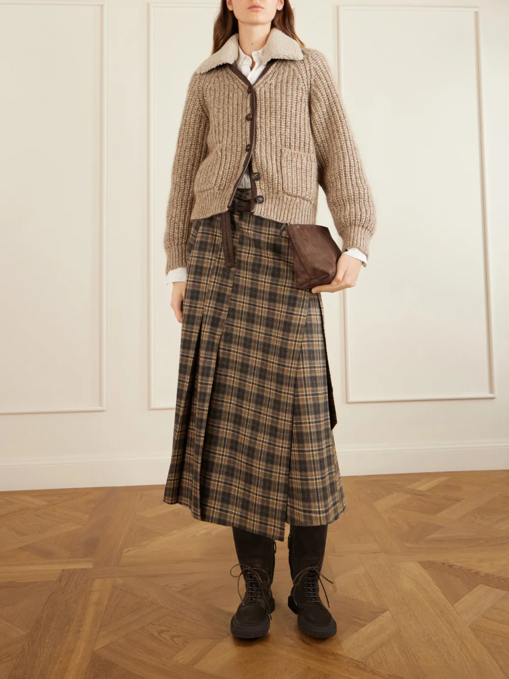 Brunello Cucinelli Bead-embellished Suede Knee Boots, styled view