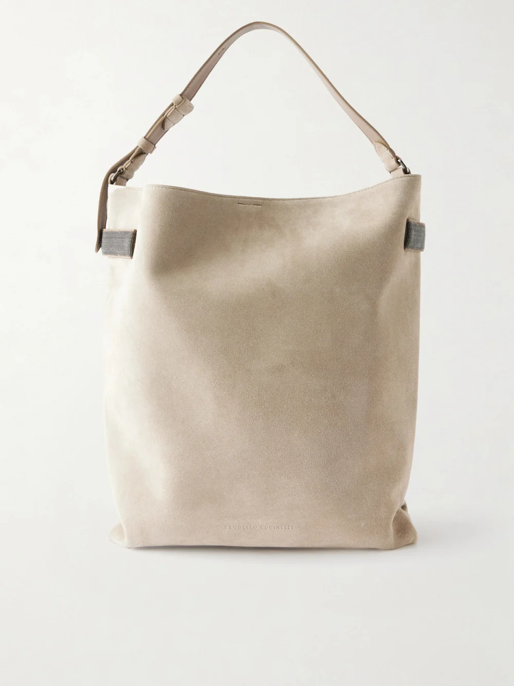 Brunello Cucinelli Bead-embellished Suede Shoulder Bag in beige