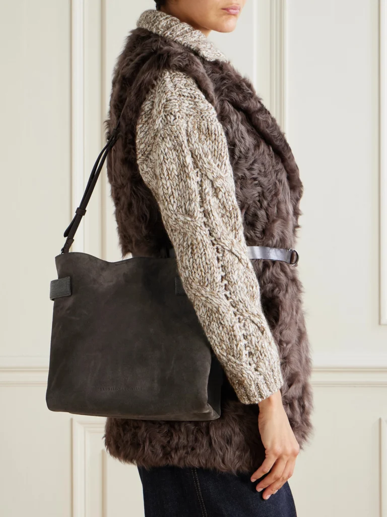 Brunello Cucinelli Bead-embellished Suede Shoulder Bag