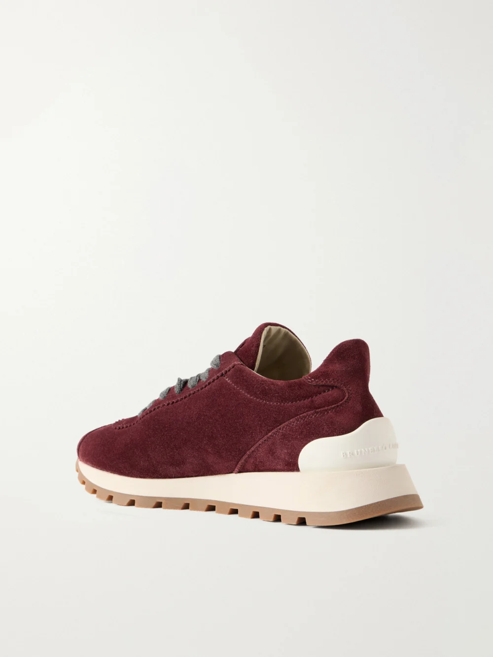 Back view of the Brunello Cucinelli Bead-embellished Suede Sneakers