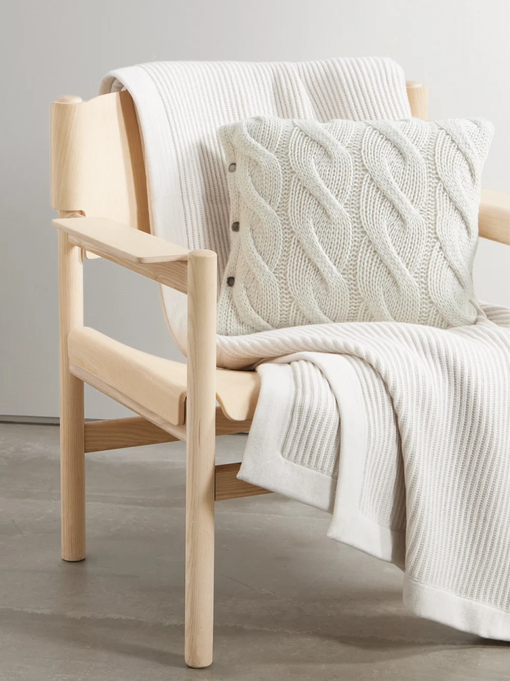 Brunello Cucinelli Cable-knit Cashmere Pillow, styled view