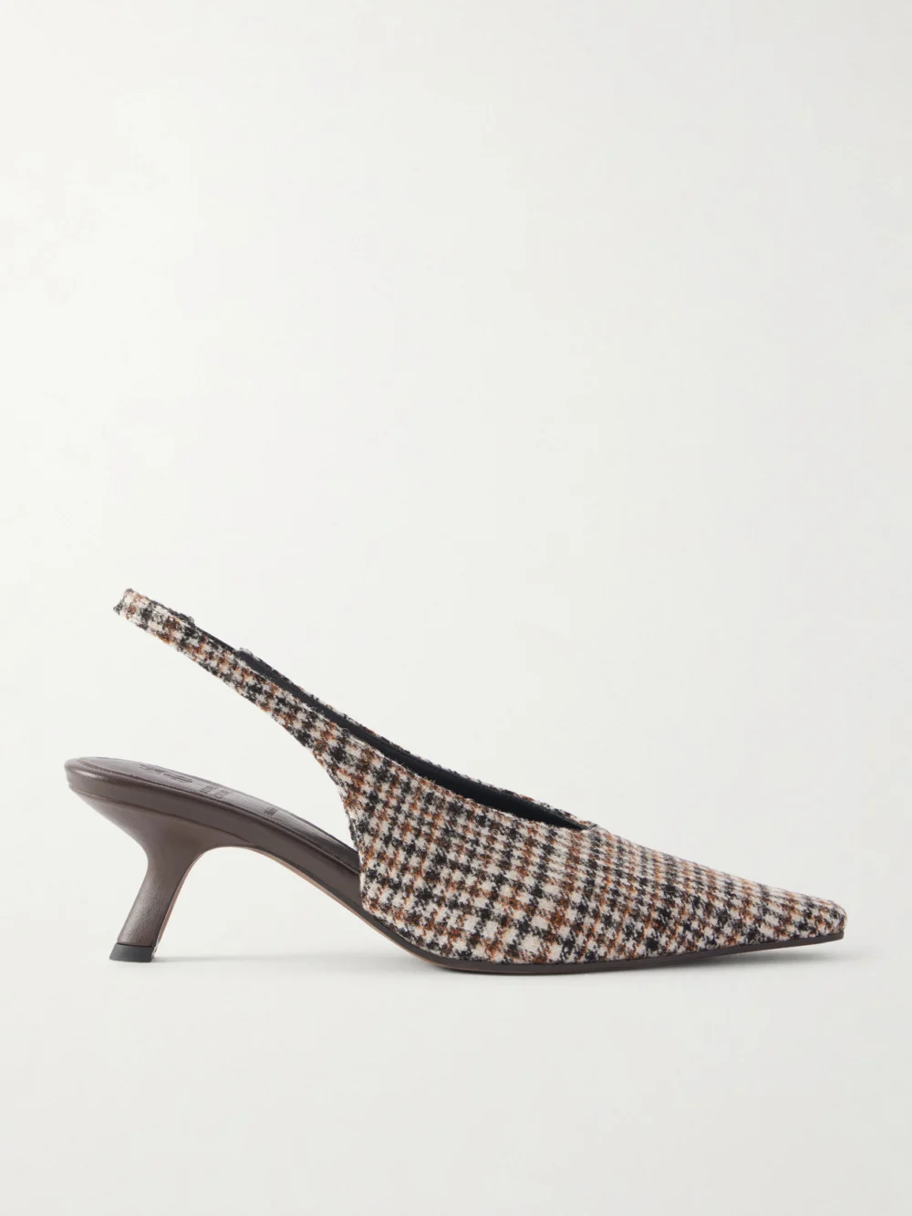 Brunello Cucinelli Checked Wool Slingback Pumps in brown
