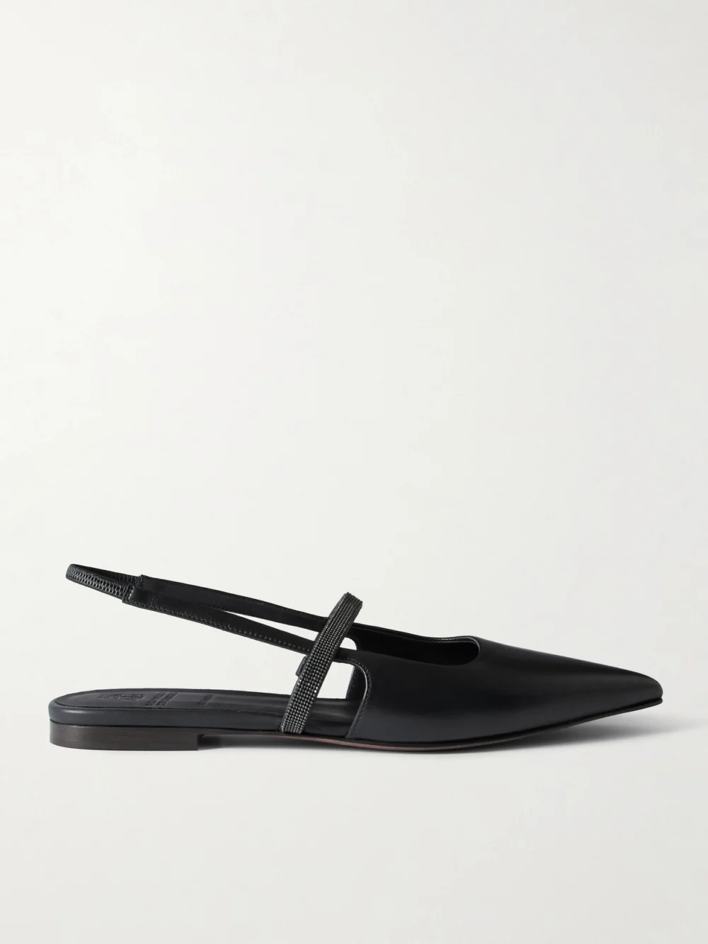 Brunello Cucinelli Embellished Cutout Leather Slingback Ballet Flats in black