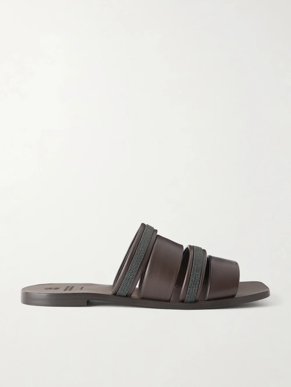 Brunello Cucinelli Embellished Leather Sandals in dark brown