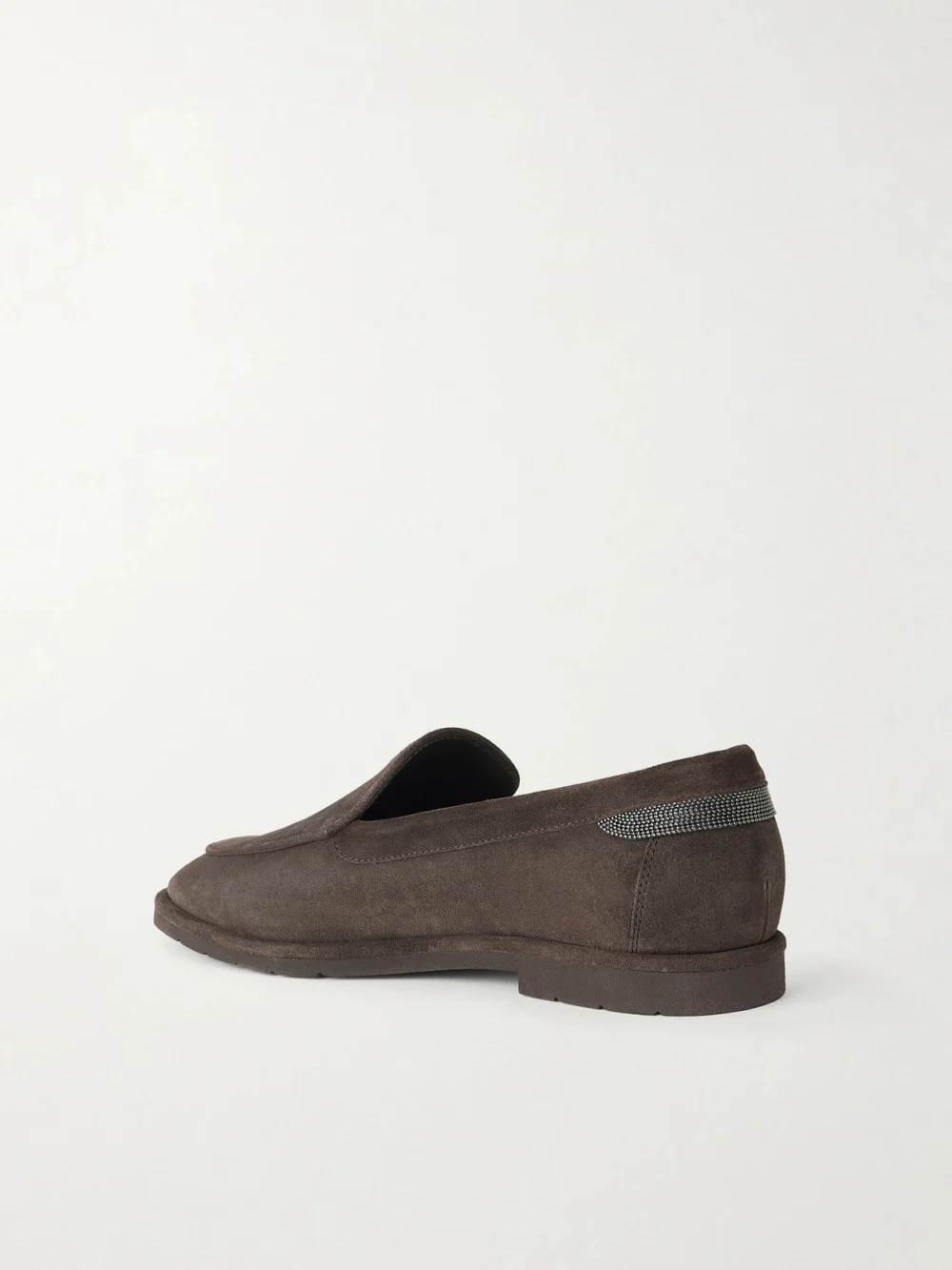 Back view of the Brunello Cucinelli Embellished Suede Loafers
