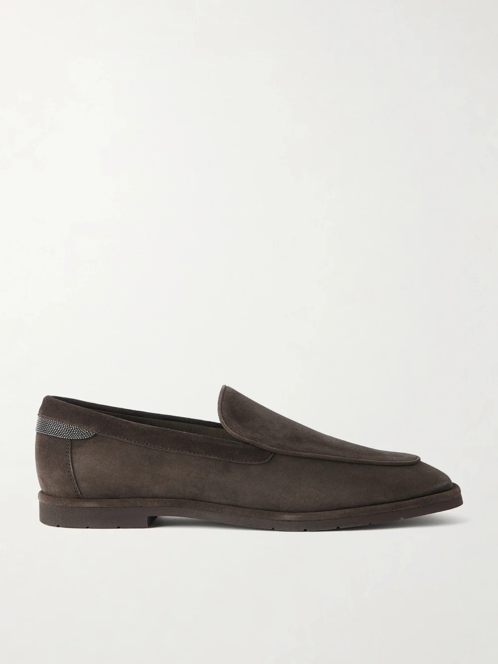 Brunello Cucinelli Embellished Suede Loafers in chocolate