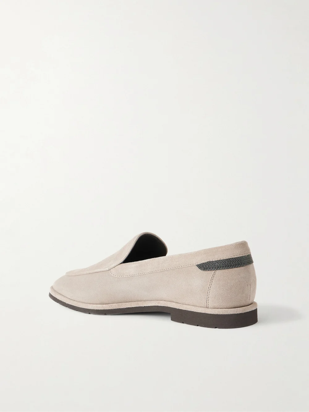Back view of the Brunello Cucinelli Embellished Suede Loafers