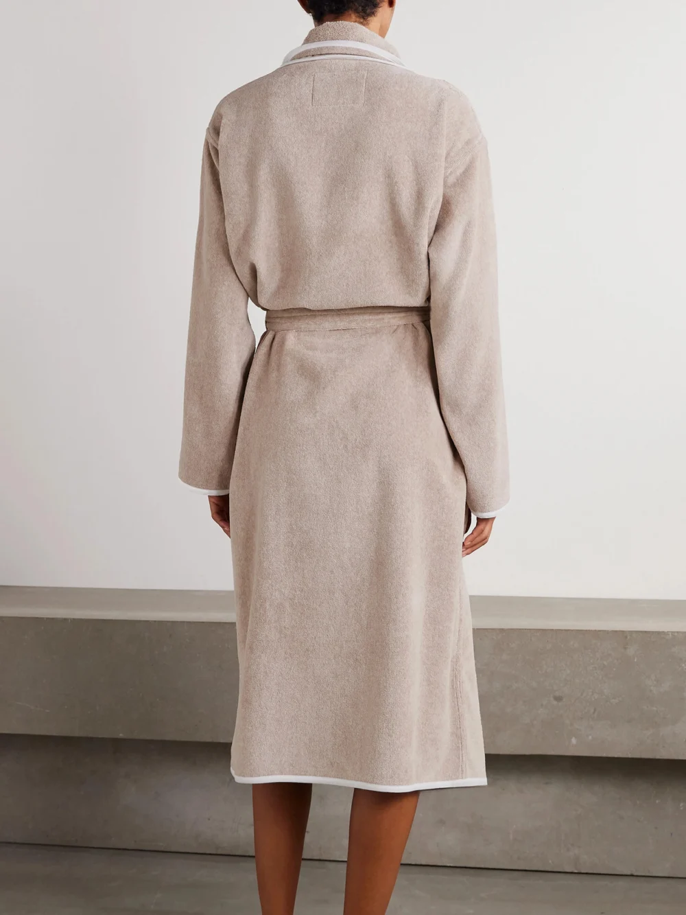 Back view of the Brunello Cucinelli Embroidered Linen-trimmed Cotton-terry Robe