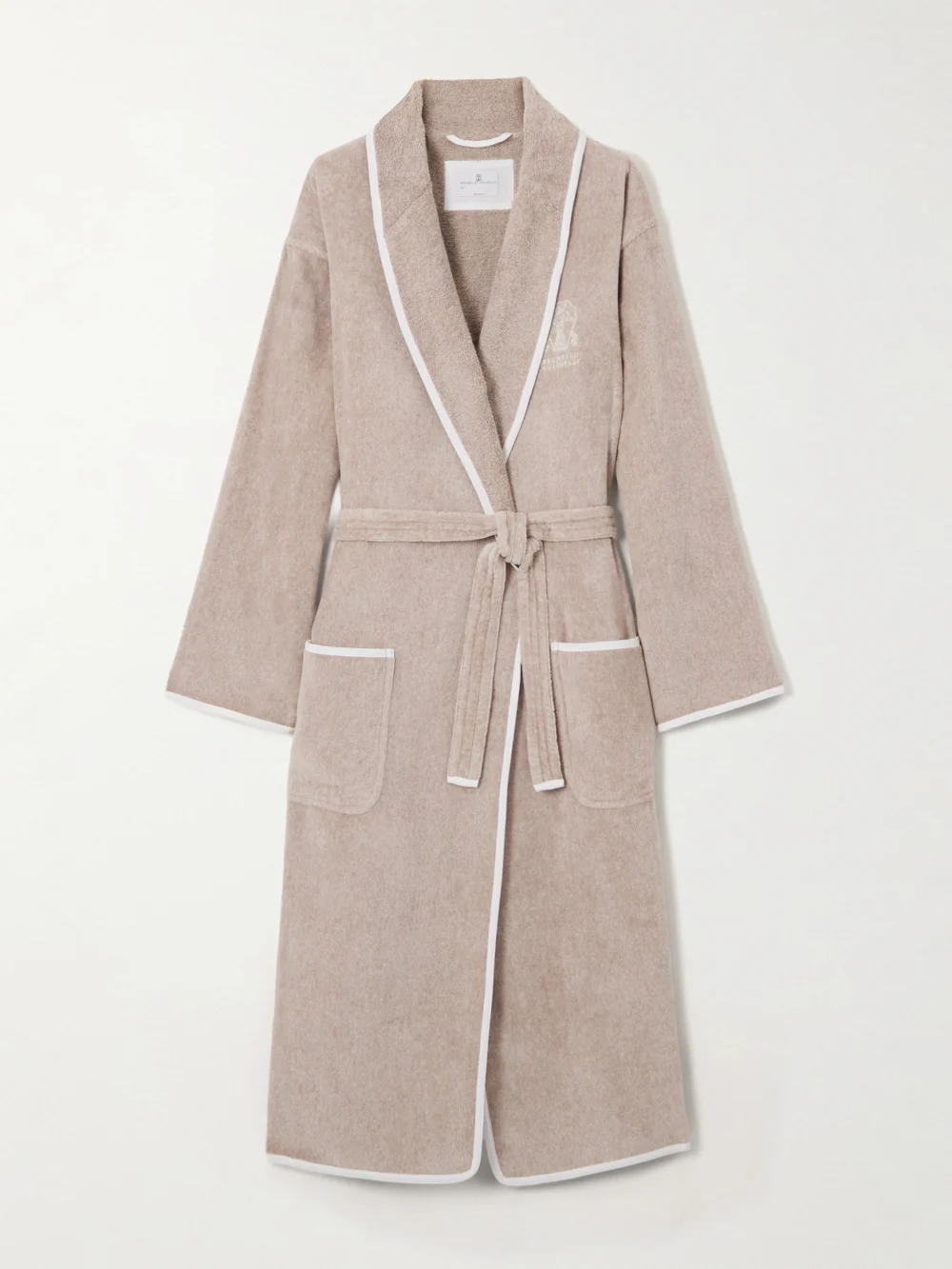 Brunello Cucinelli Embroidered Linen-trimmed Cotton-terry Robe in beige