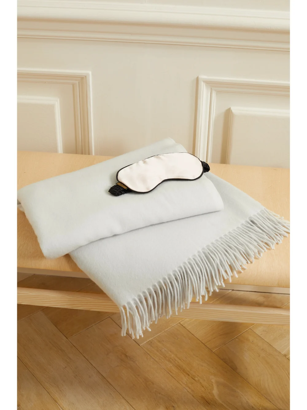 Brunello Cucinelli Fringed Cashmere Travel Blanket, styled view