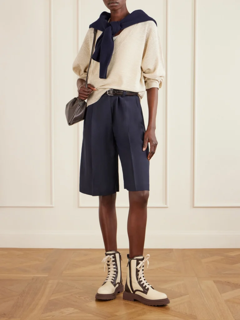 Brunello Cucinelli Lace-up Leather-trimmed Raffia Boots