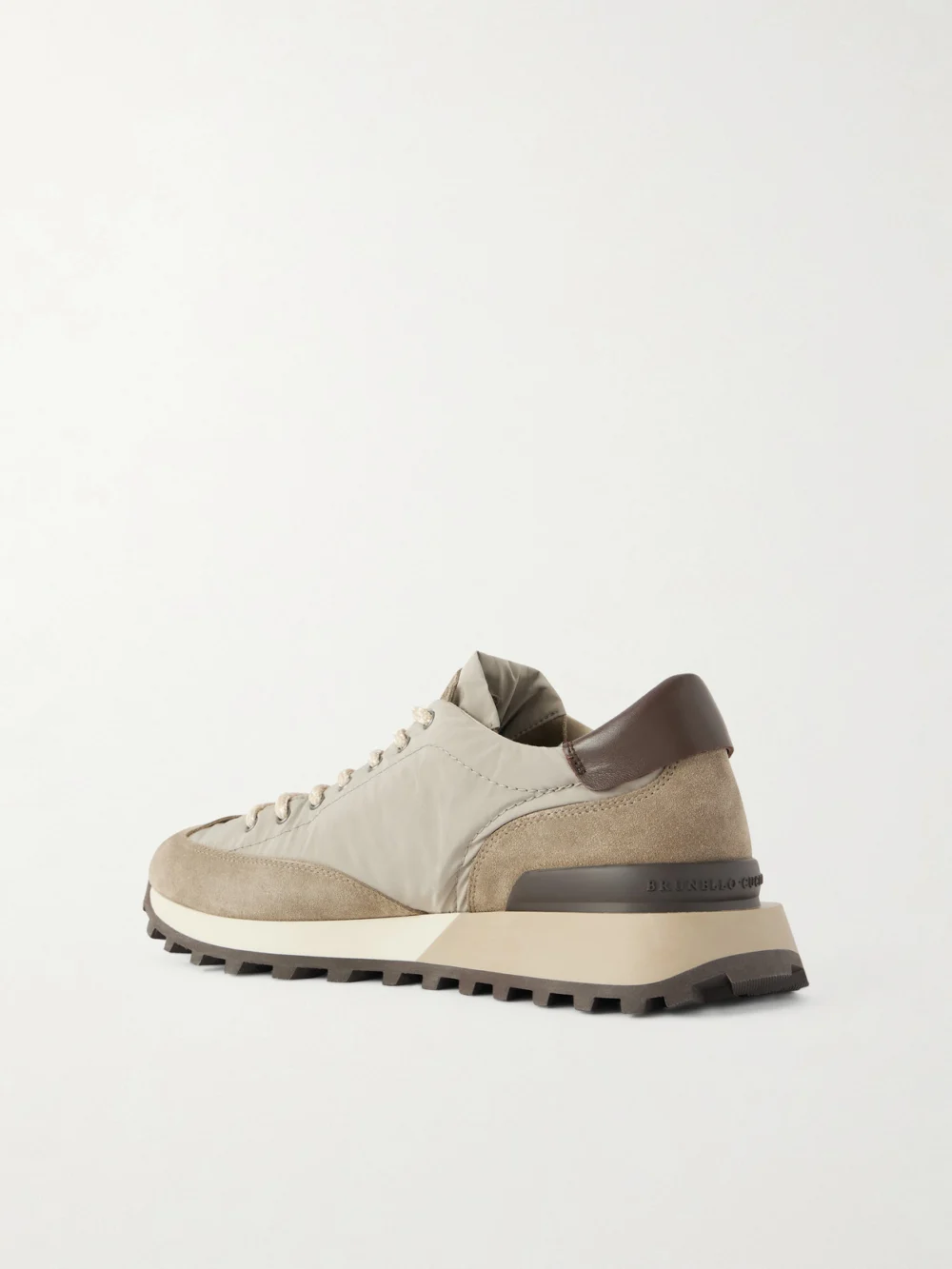 Back view of the Brunello Cucinelli Leather and Suede-trimmed Shell Sneakers