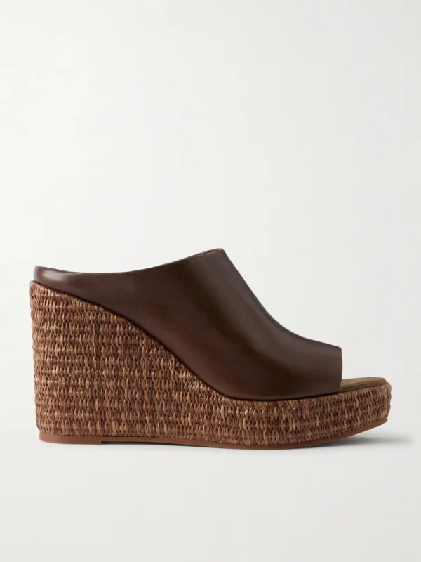 Brunello Cucinelli Leather Platform Wedge Espadrille Sandals