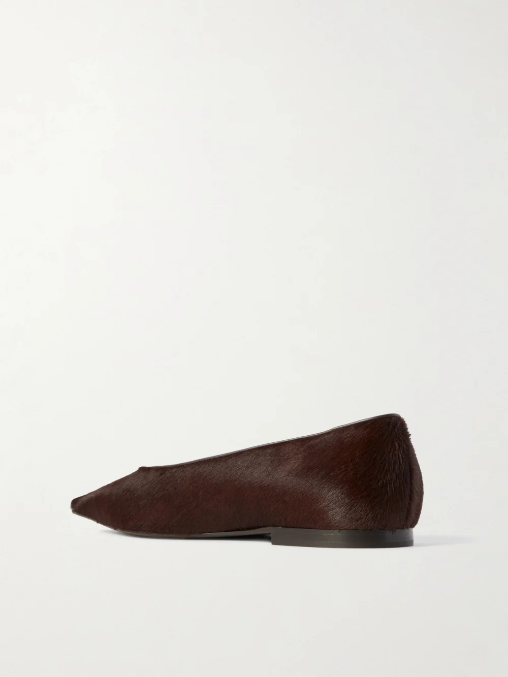 Back view of the Brunello Cucinelli Leather-trimmed Calf Hair Point-toe Flats