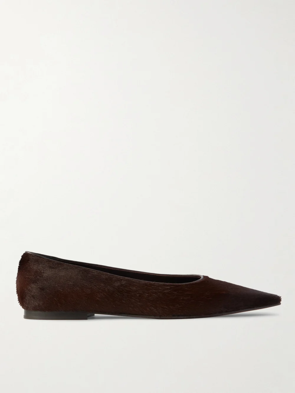 Brunello Cucinelli Leather-trimmed Calf Hair Point-toe Flats in dark brown