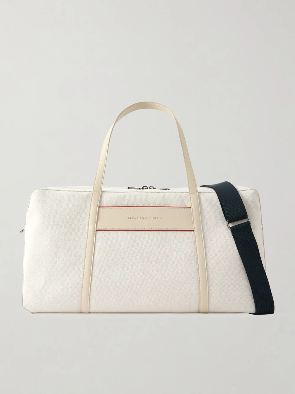 Brunello Cucinelli Leather-trimmed Canvas Tennis Bag in ecru