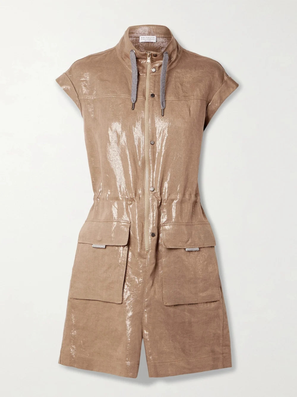 Brunello Cucinelli Metallic Linen-twill Playsuit in brown