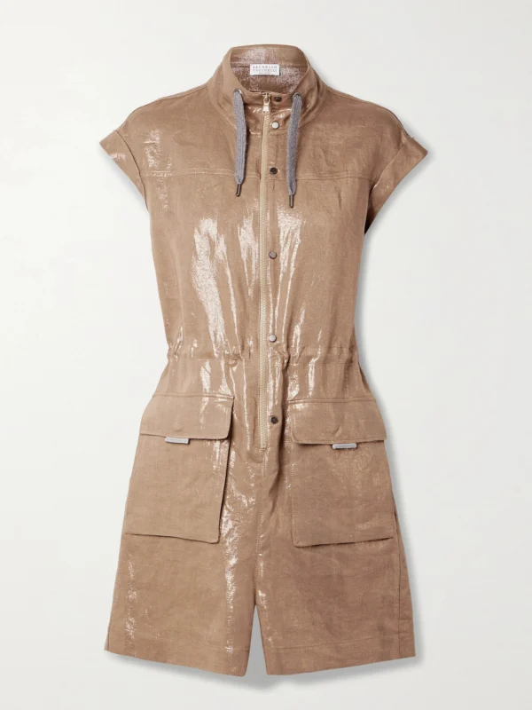 Brunello Cucinelli Metallic Linen-twill Playsuit