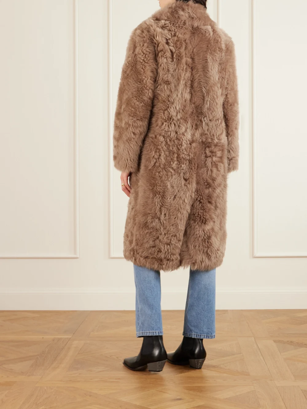 Back view of the Brunello Cucinelli Oversized Shearling Double-breasted Coat