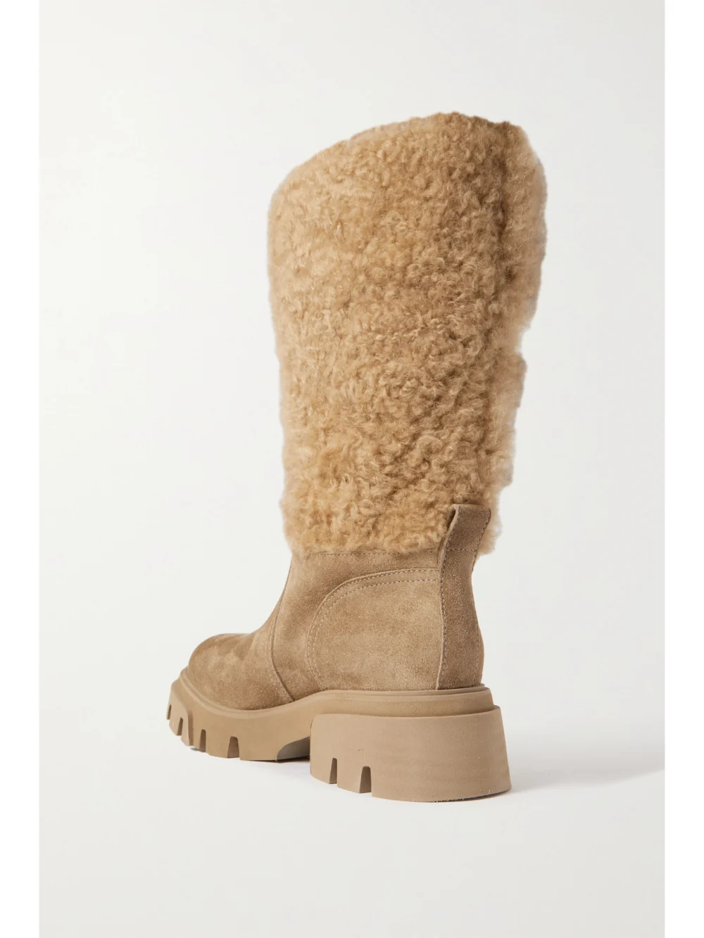 Back view of the Brunello Cucinelli Shearling and Suede Ankle Boots
