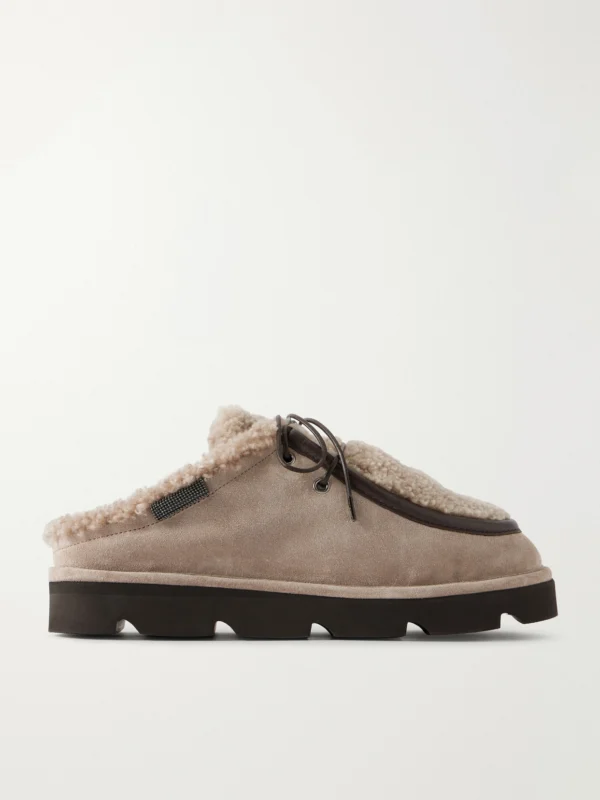 Brunello Cucinelli Shearling-trimmed Suede Clogs