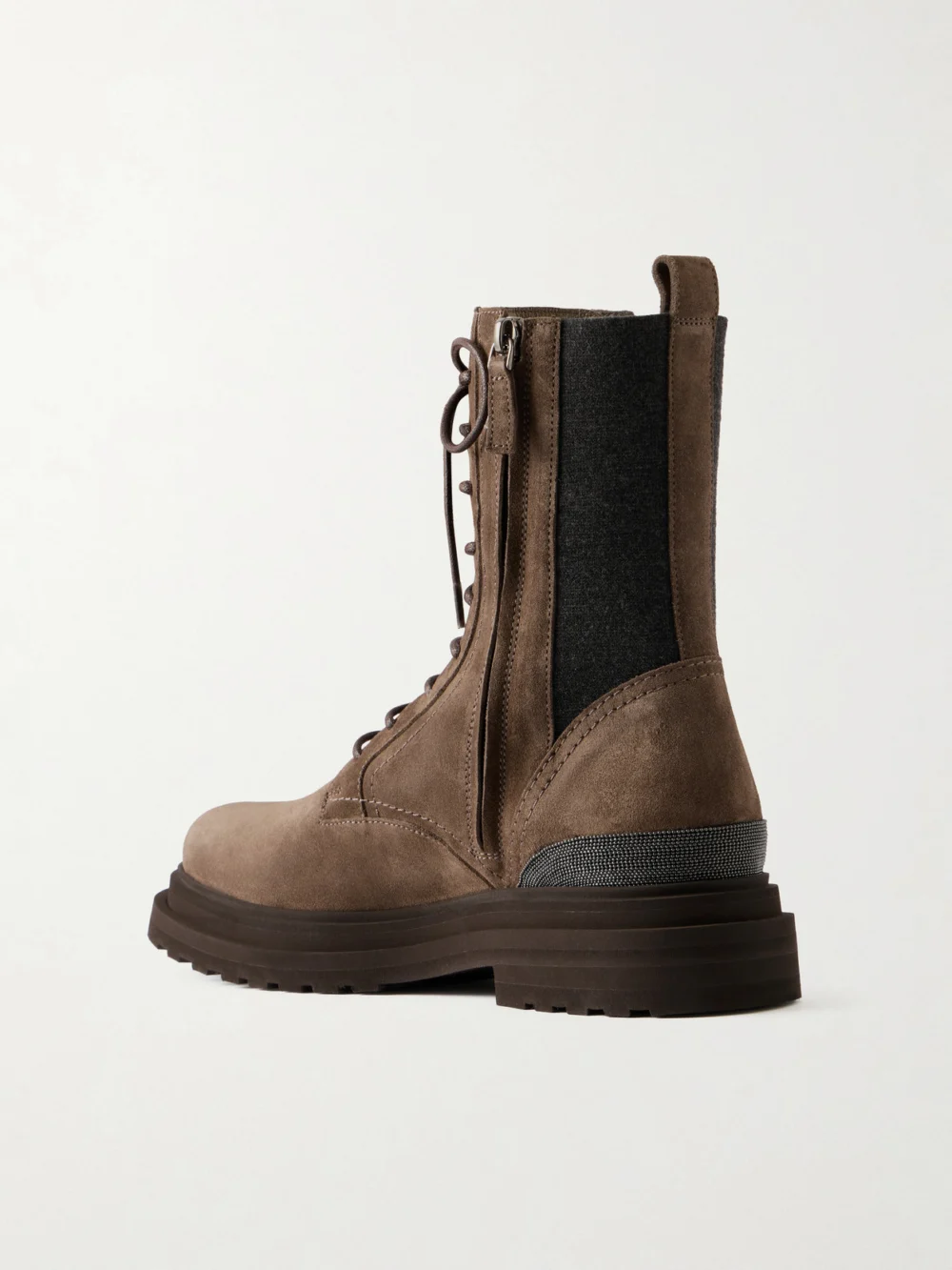 Back view of the Brunello Cucinelli Suede Ankle Combat Boots