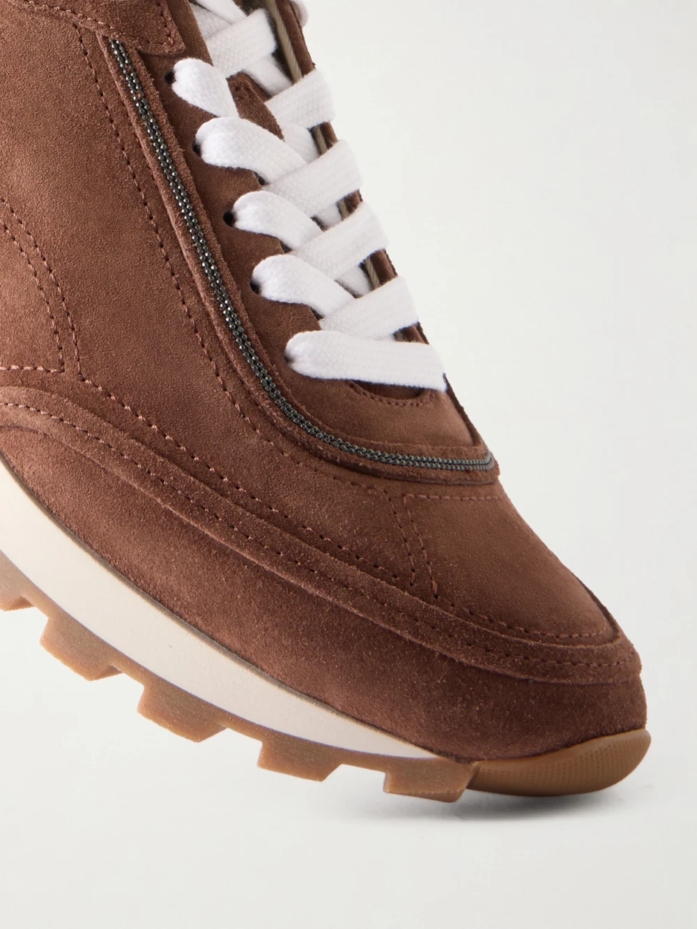 Close-up detail of the Brunello Cucinelli Suede Bead-embellished Sneakers