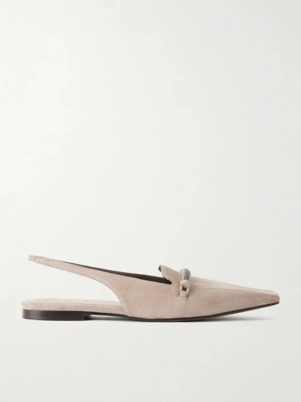 Brunello Cucinelli Suede Pointed-toe Slingback Flats