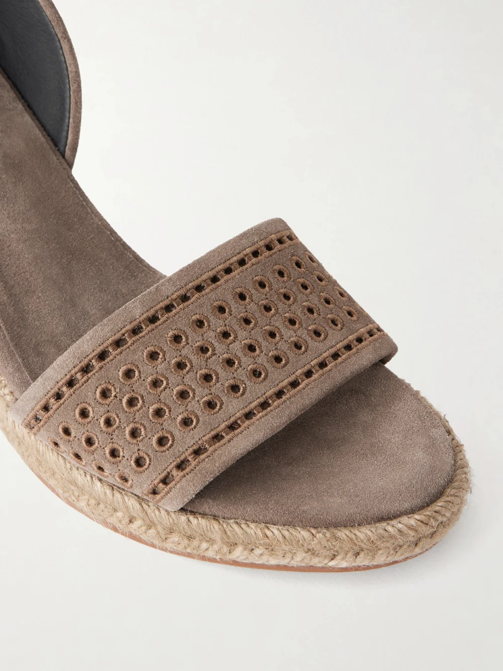 Close-up detail of the Brunello Cucinelli Wedge Suede Espadrille Platform Sandals