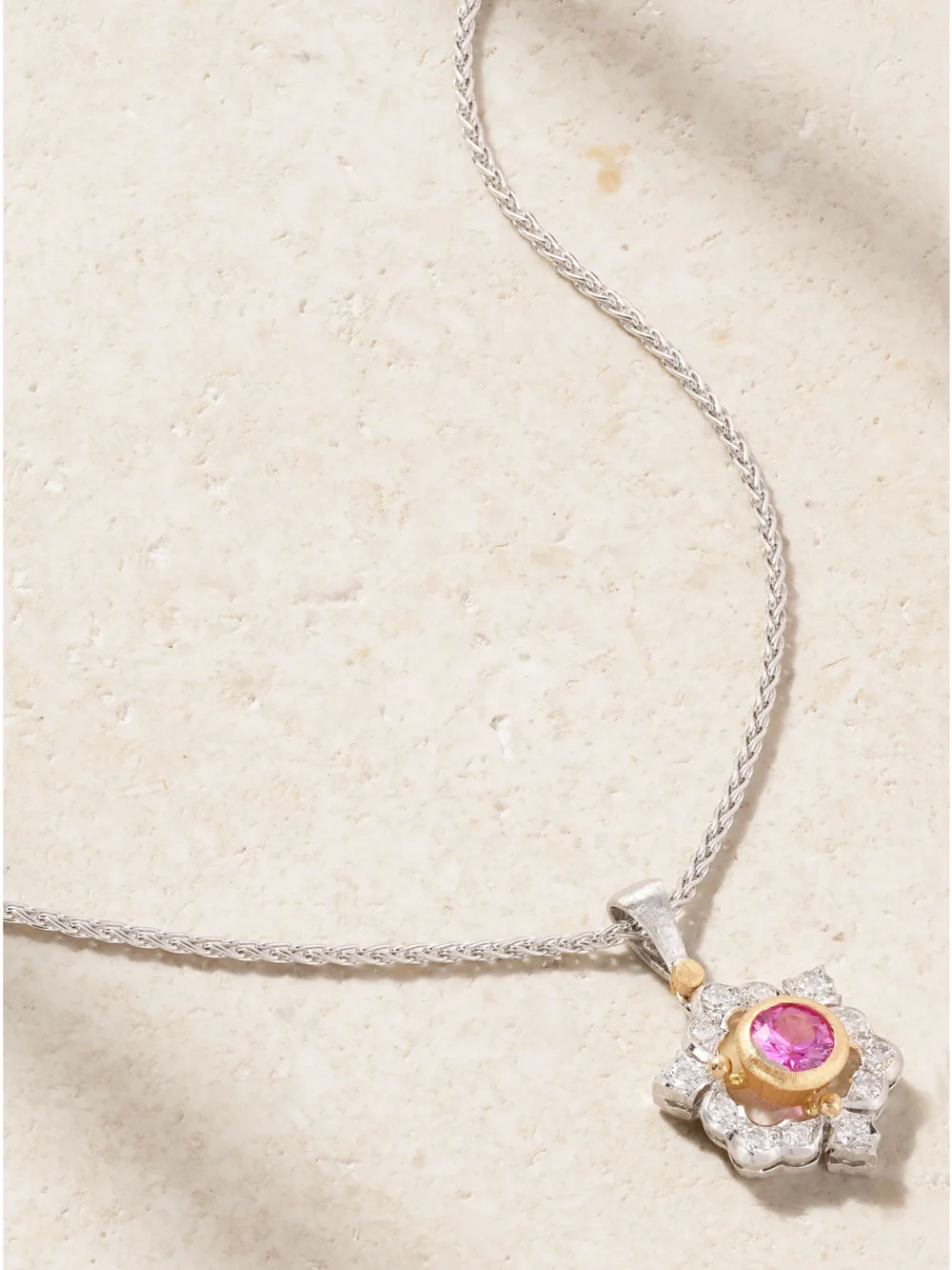 Buccellati 14-karat White and Yellow Gold Diamond and Sapphire Necklace in pink