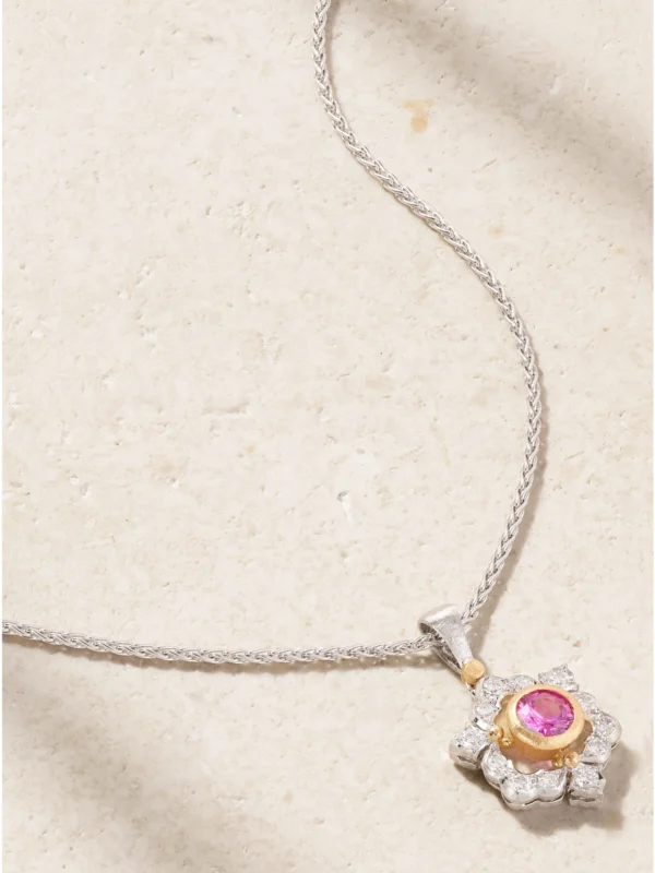 Buccellati 14-karat White and Yellow Gold Diamond and Sapphire Necklace